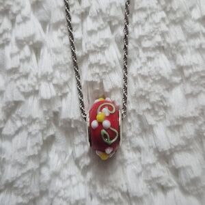 Vintage Sterling Silver Floral Murano Glass Charm Bead